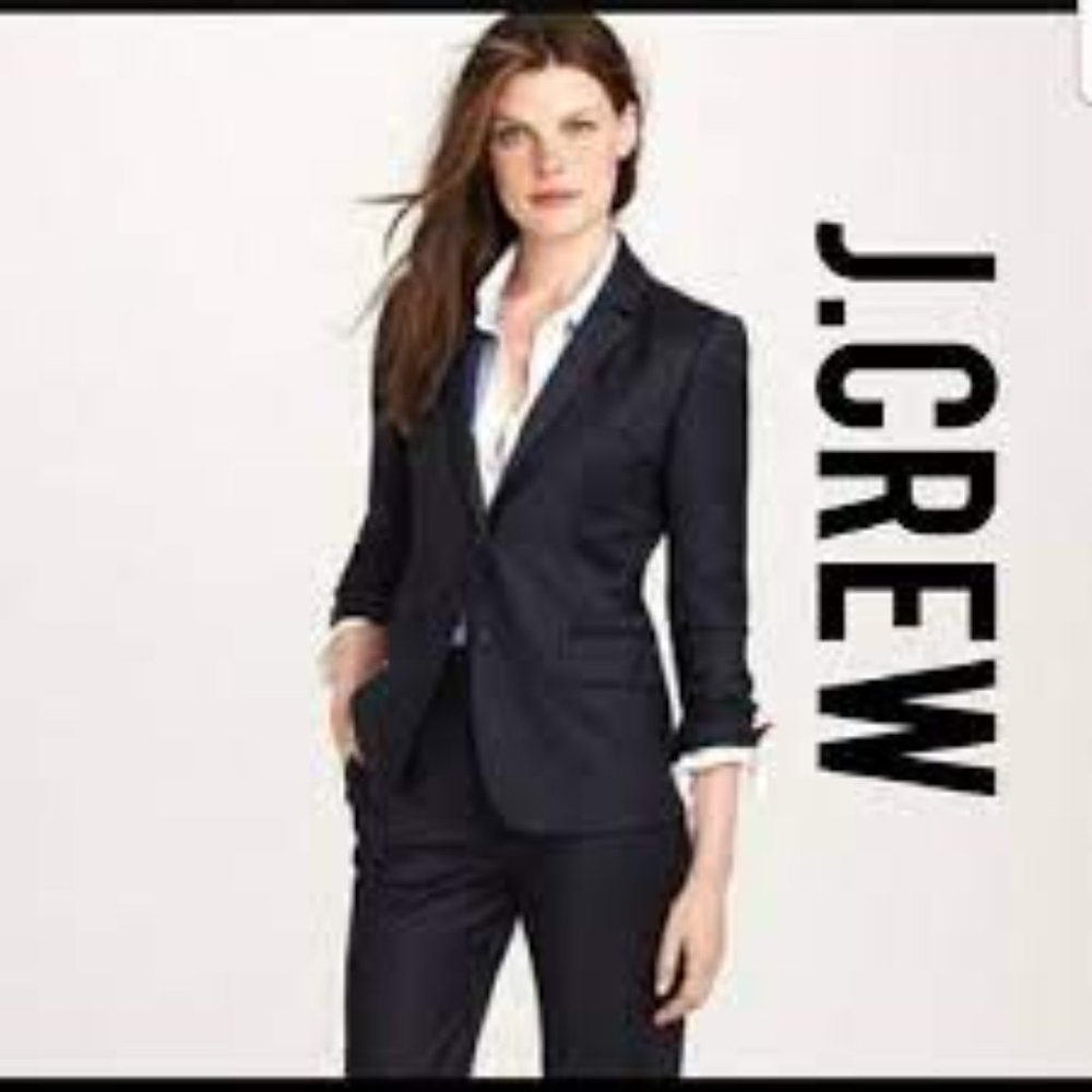 J Crew Super 120's Black 100% Wool 2 Button Blazer Jacket Size 2